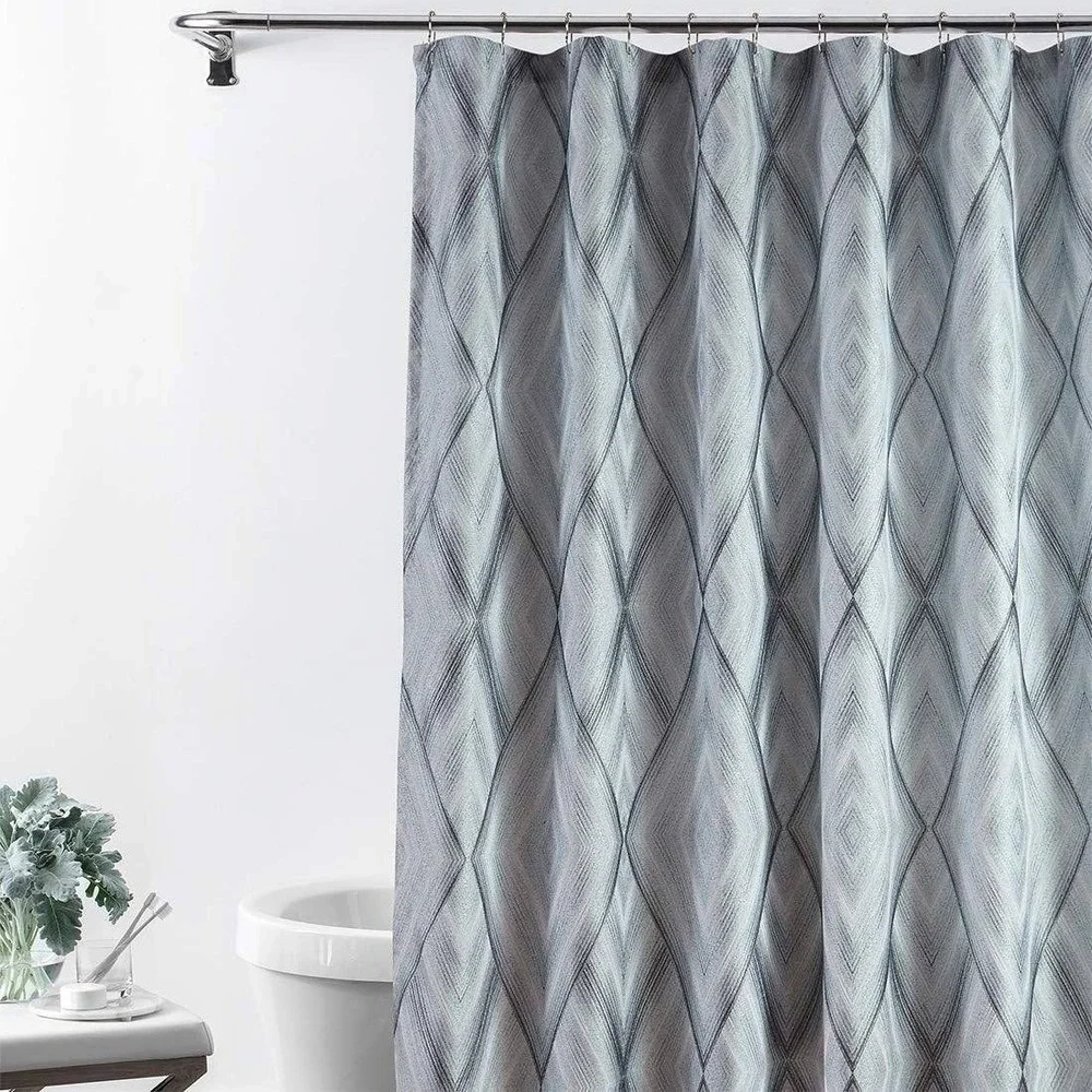Croscill Echo Shower Curtain 72x72 Slate Grey New Geometric Diamond Woven Fabric